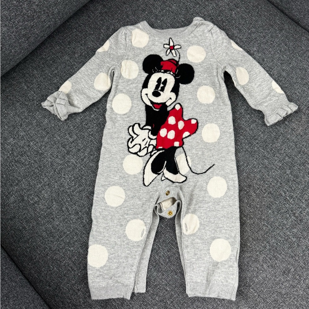 GAP x DISNEY Gray and Red Minnie Mouse Knit Baby One Piece